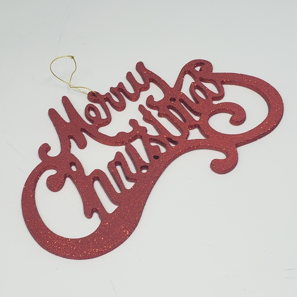 Red Glitter "Merry Christmas" Tree Ornament - Picture 4 of 8